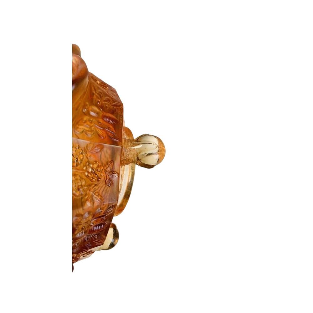 Antique Carnival Glass Fenton Panthers Marigold Ruffled Berry Bowl 1914 3-Footed - Picture 14 of 15